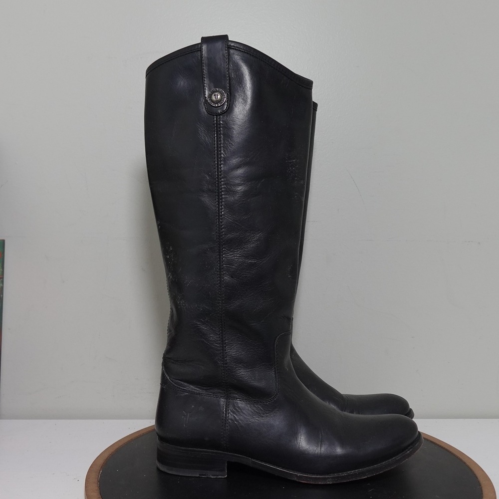 Frye‎ Melissa Button Riding Boots Women 8B Black Leather Tall Equestrian Pull On